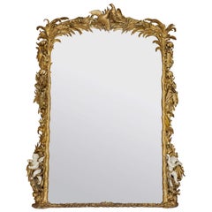 Monumental Antique Rococo Style Carved Giltwood Mirror