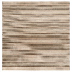 Rug & Kilim’s Contemporary Square Kilim with Textural Beige-Brown Stripes