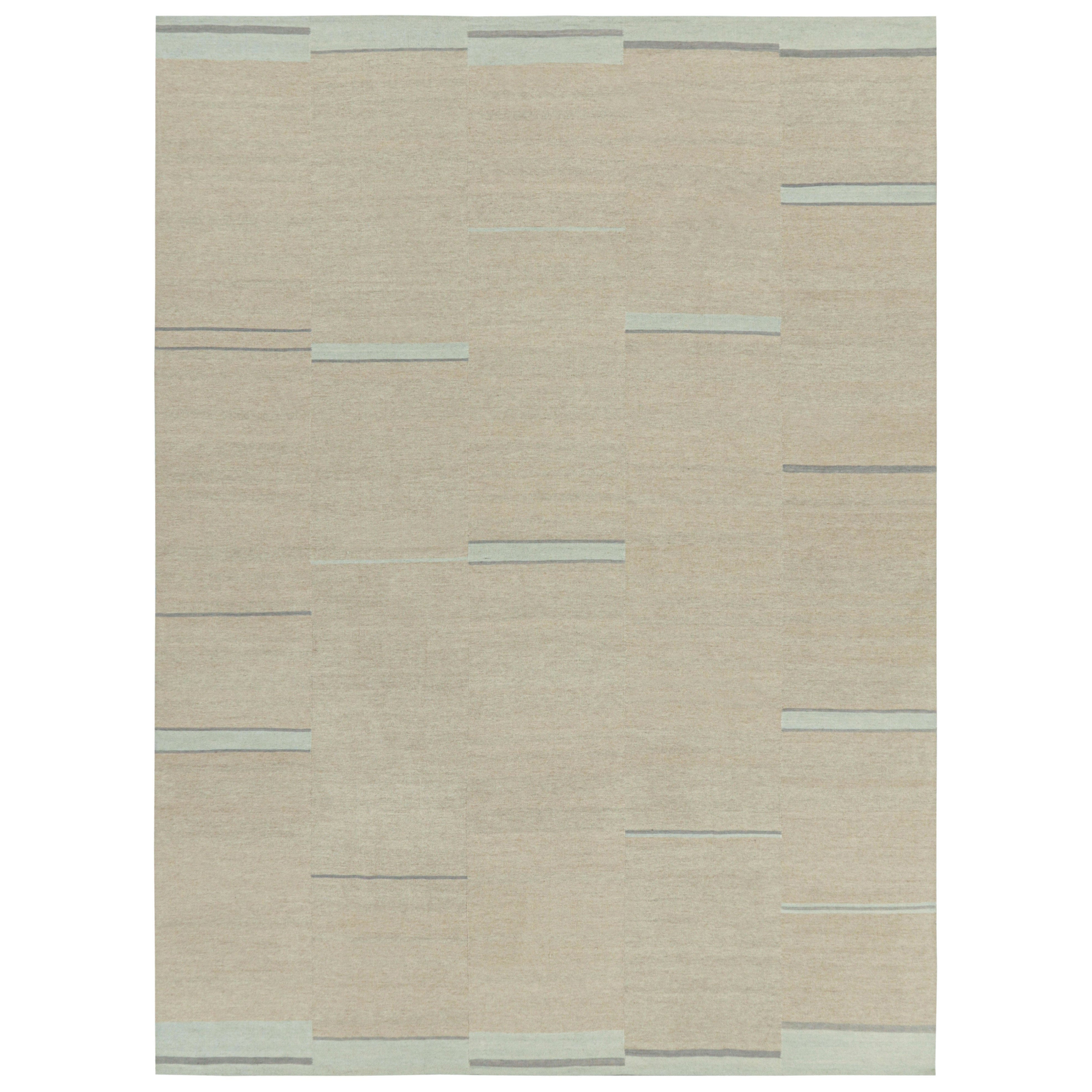 Rug & Kilim’s Contemporary Kilim with Textural Beige, Cream and Blue Stripes