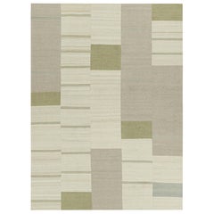 Rug & Kilim's Contemporary Kilim with Textural Cream, Gray and Green Stripes (Kilim contemporain avec des rayures texturées crème, grises et vertes)
