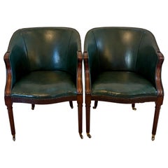 Superb Quality Pair of Antique Victorian Green Leather Desk Chairs