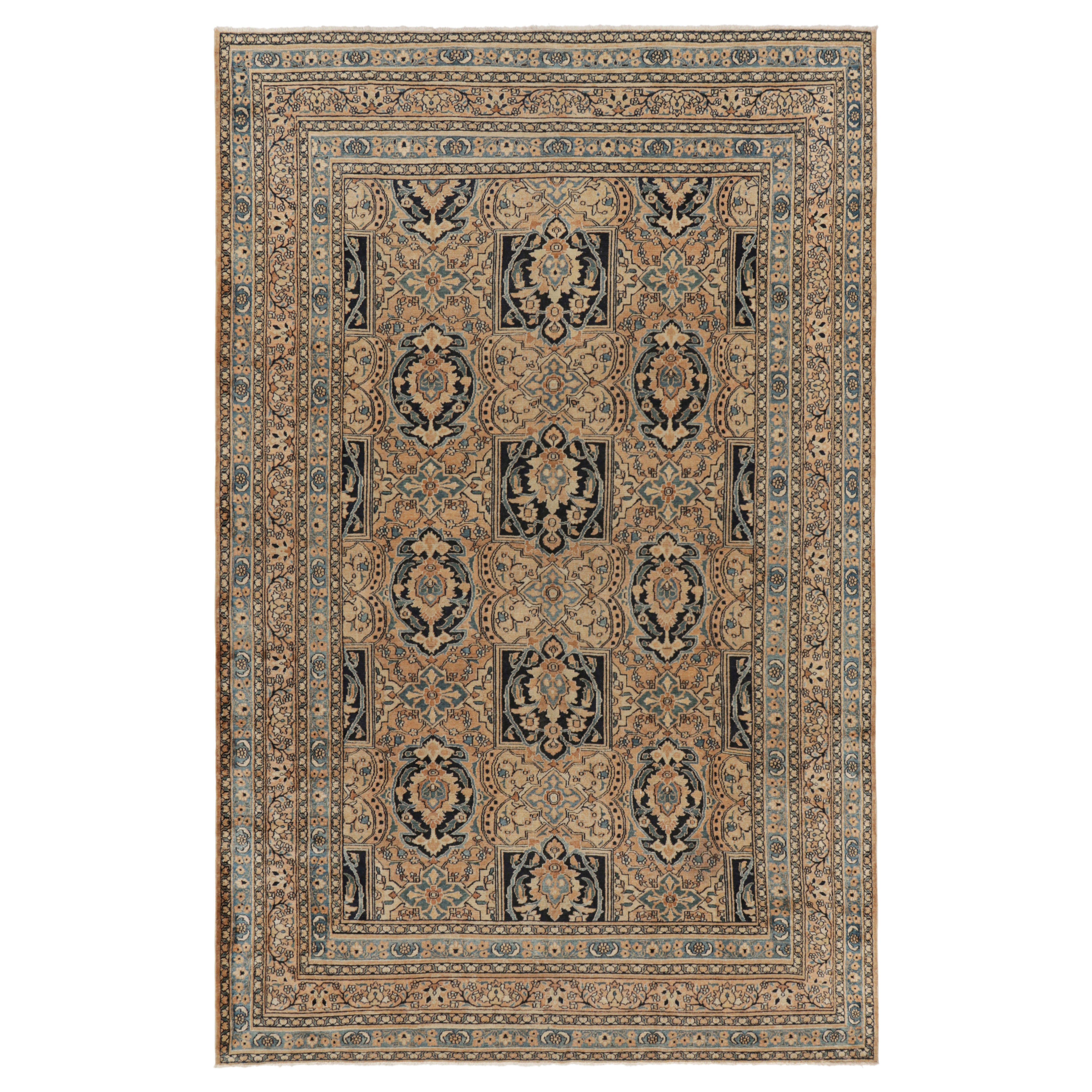 Antico tappeto persiano Khorassan, motivi floreali blu scuro e cammello - Rug & Kilim