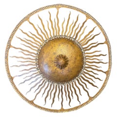 Wonderful Mid-Century Modern Crystal Gilt Sunburst Brutalist Flush Mount Pendant