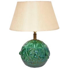 French Art Deco Green Ceramic Fish Lamp