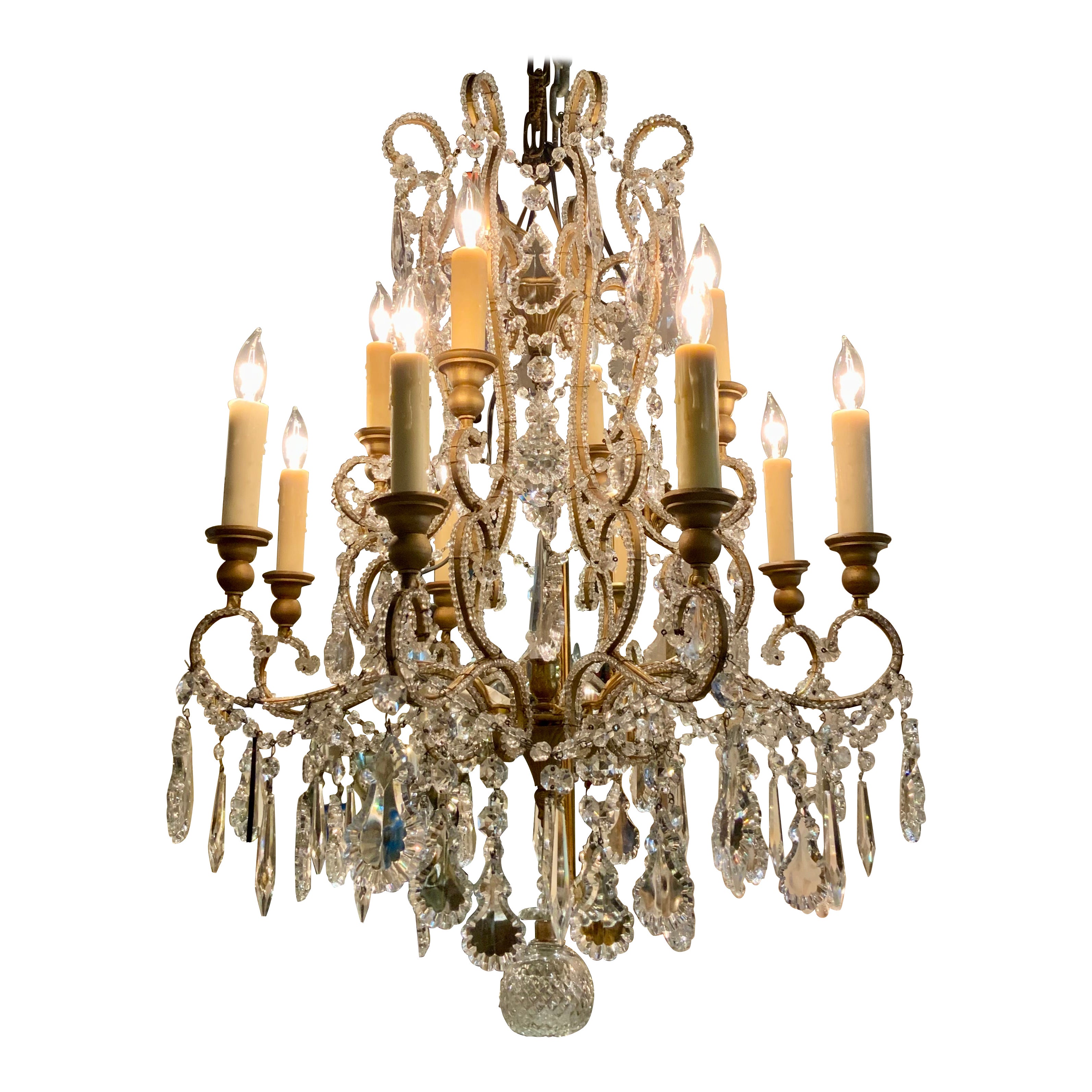 French crystal beaded chandelier with twelve lights