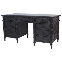 Ebonized Flat Top Faux Bamboo Desk