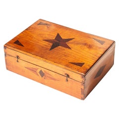 Folk Art Marquetry Box or Chest with Inlaid Star, French 19th Century