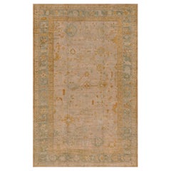 Tapis traditionnel turc Oushak rose poussiéreux tissé à la main