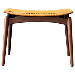 Teak and Rattan Ottoman Stool by Ølholm Møbelfabrik