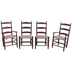Antique Set of Four 19th Century Shaker Ladder Back Chairs