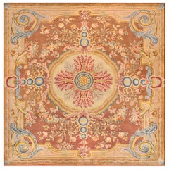 Antique Golden-Yellow Floral Wool Handwoven French Savonnerie Rug