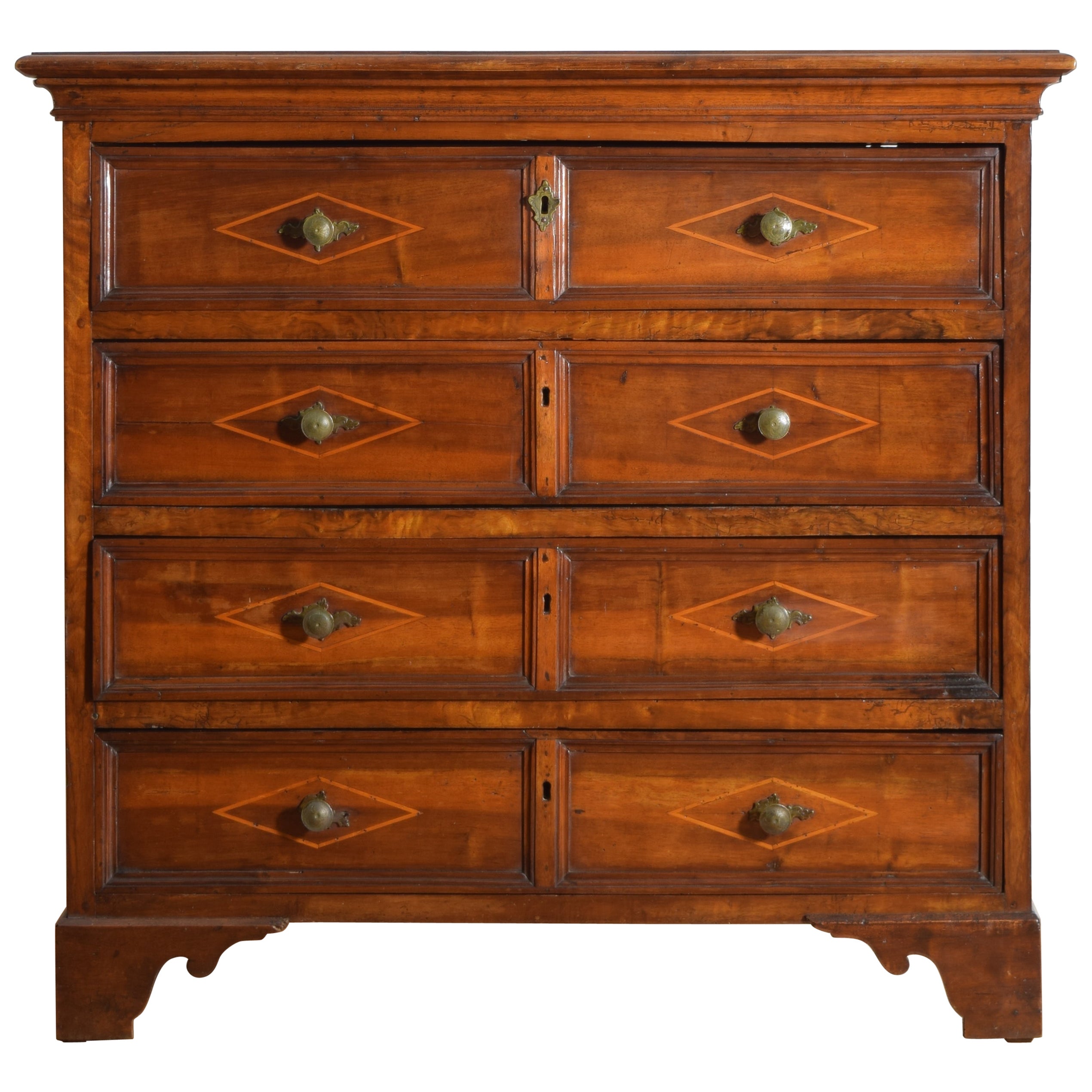 Italienisch, Genovese, Louis XIV Nussbaum & Intarsien 4-Schubladen Kommode, frühes 18. im Angebot