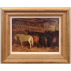 Late 19th Century English Oil on Canvas Painting of a Stable Scene