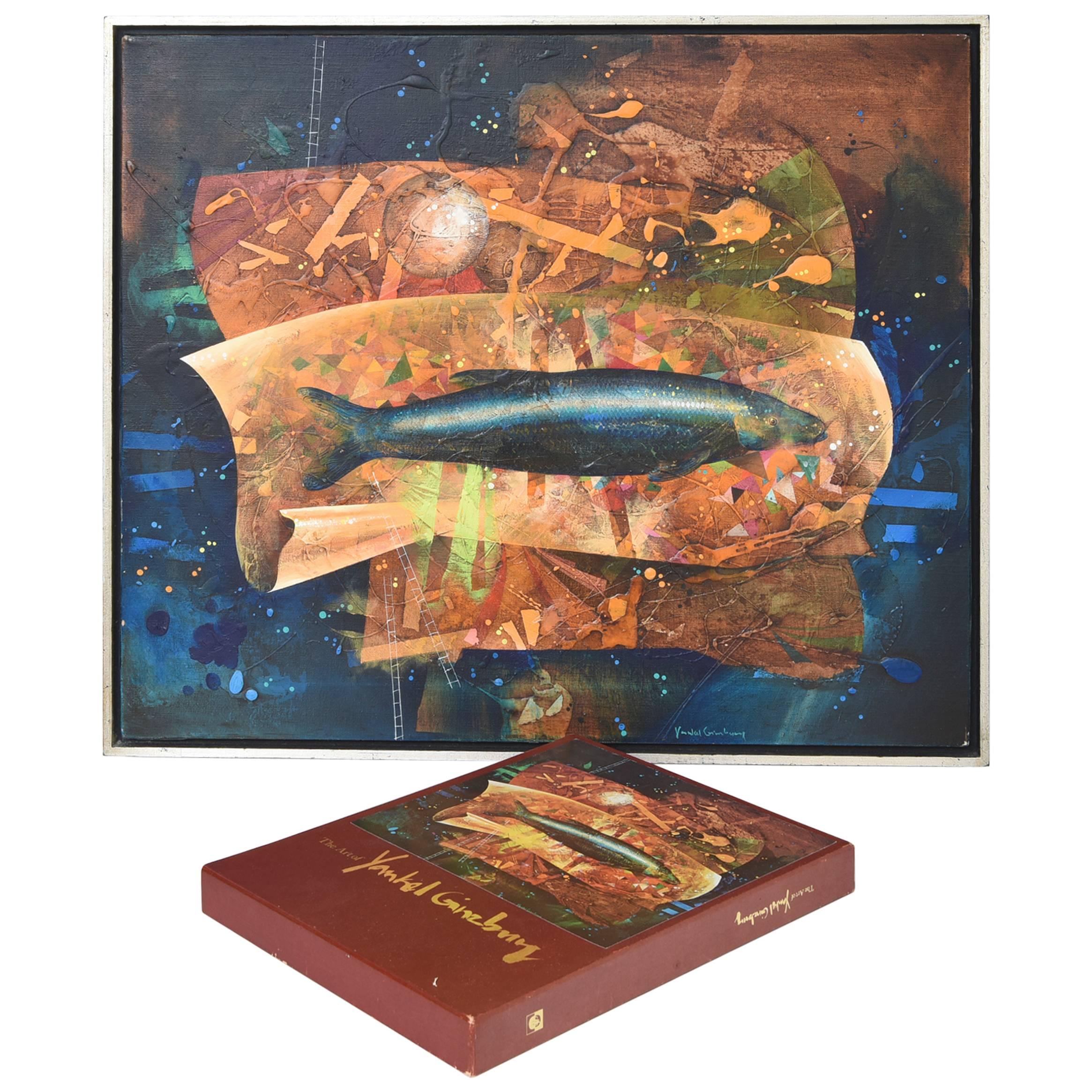 Yankel Ginzburg Oil Painting of Fish Featured on Book Binder For Sale