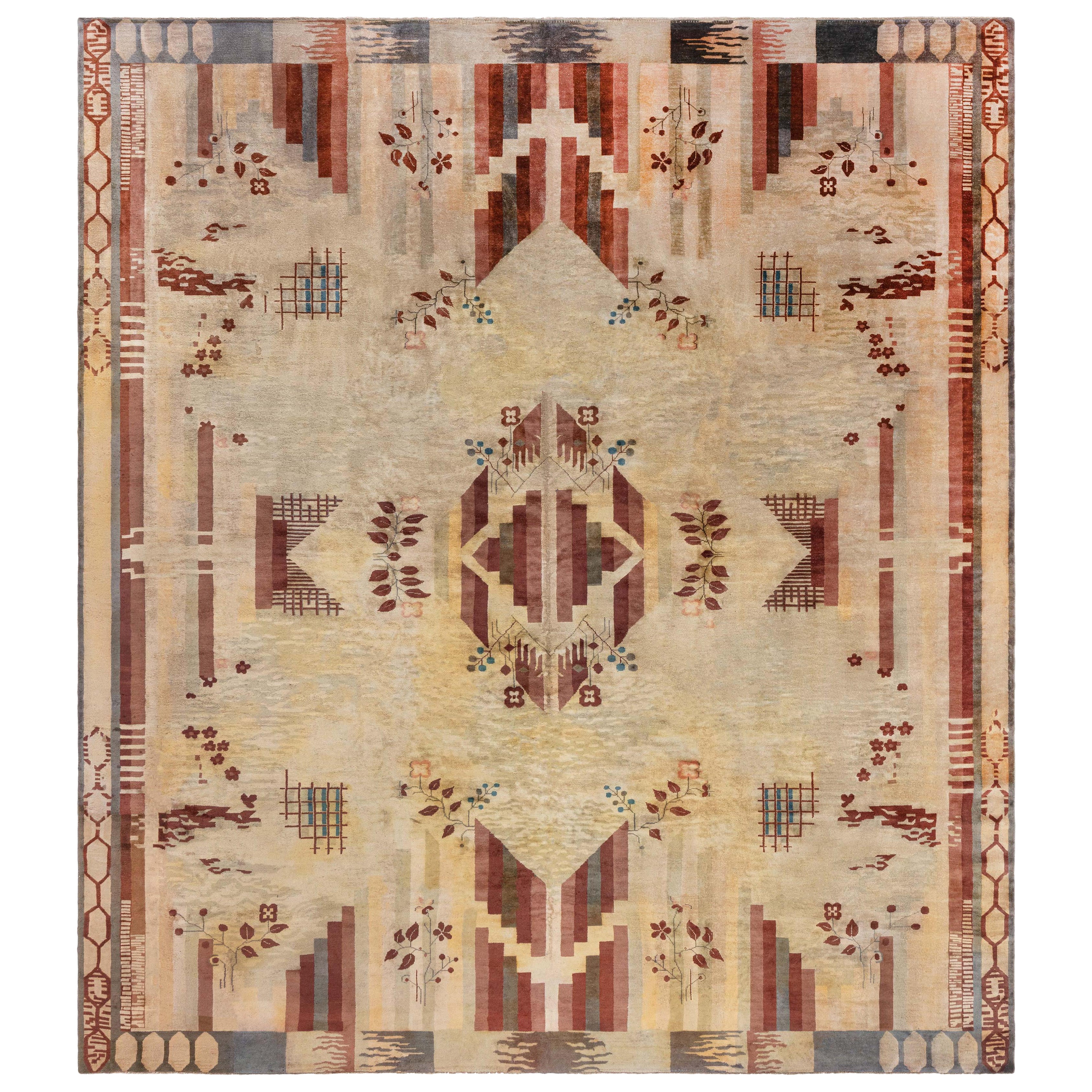 Doris Leslie Blau Vintage French Art Deco Handwoven Wool Rug