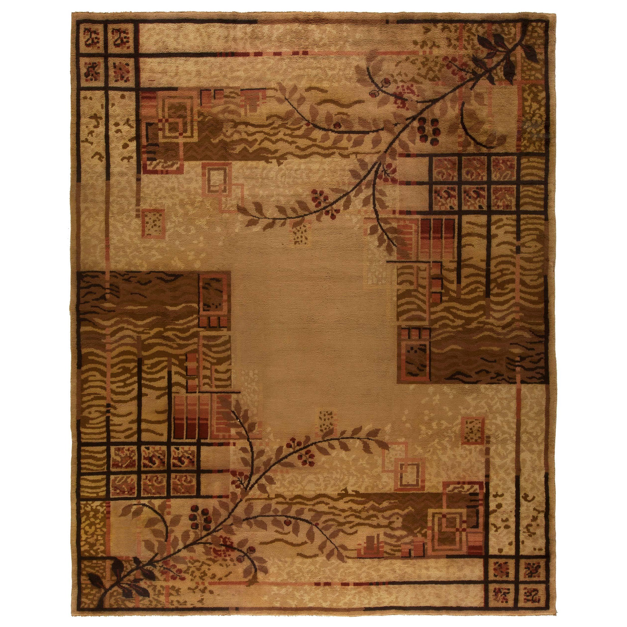 Doris Leslie Blau Authentic French Art Deco Brown Handwoven Wool Rug