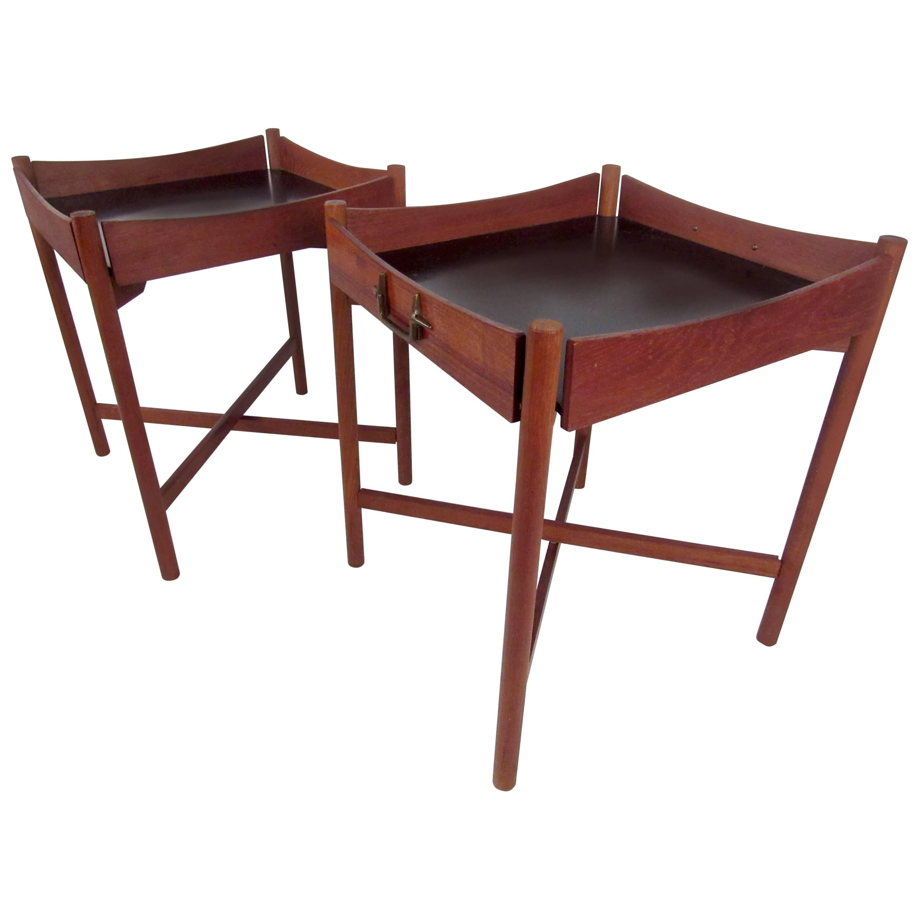 Pair of Mid-Century Collapsible Teak Tray Tables