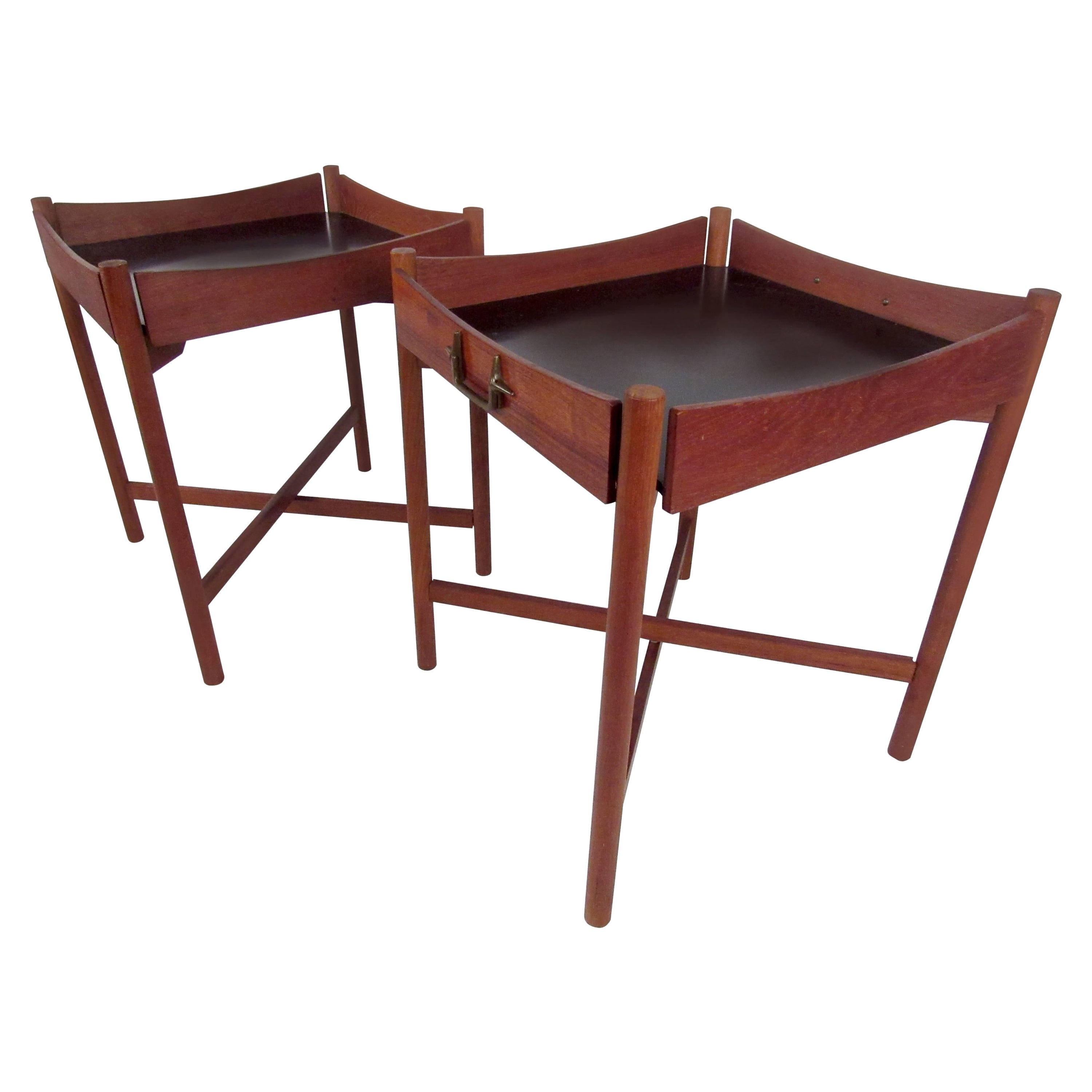 Collapsible Teak Tray Tables Pair by Mogens Lysell
