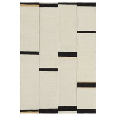 Rug & Kilim's Contemporary Kilim, Textural White and Black Stripes, Gold Accents (en anglais)
