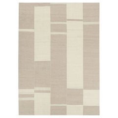 Rug & Kilim’s Contemporary Kilim, Textural Cream White and Beige-Brown Stripes