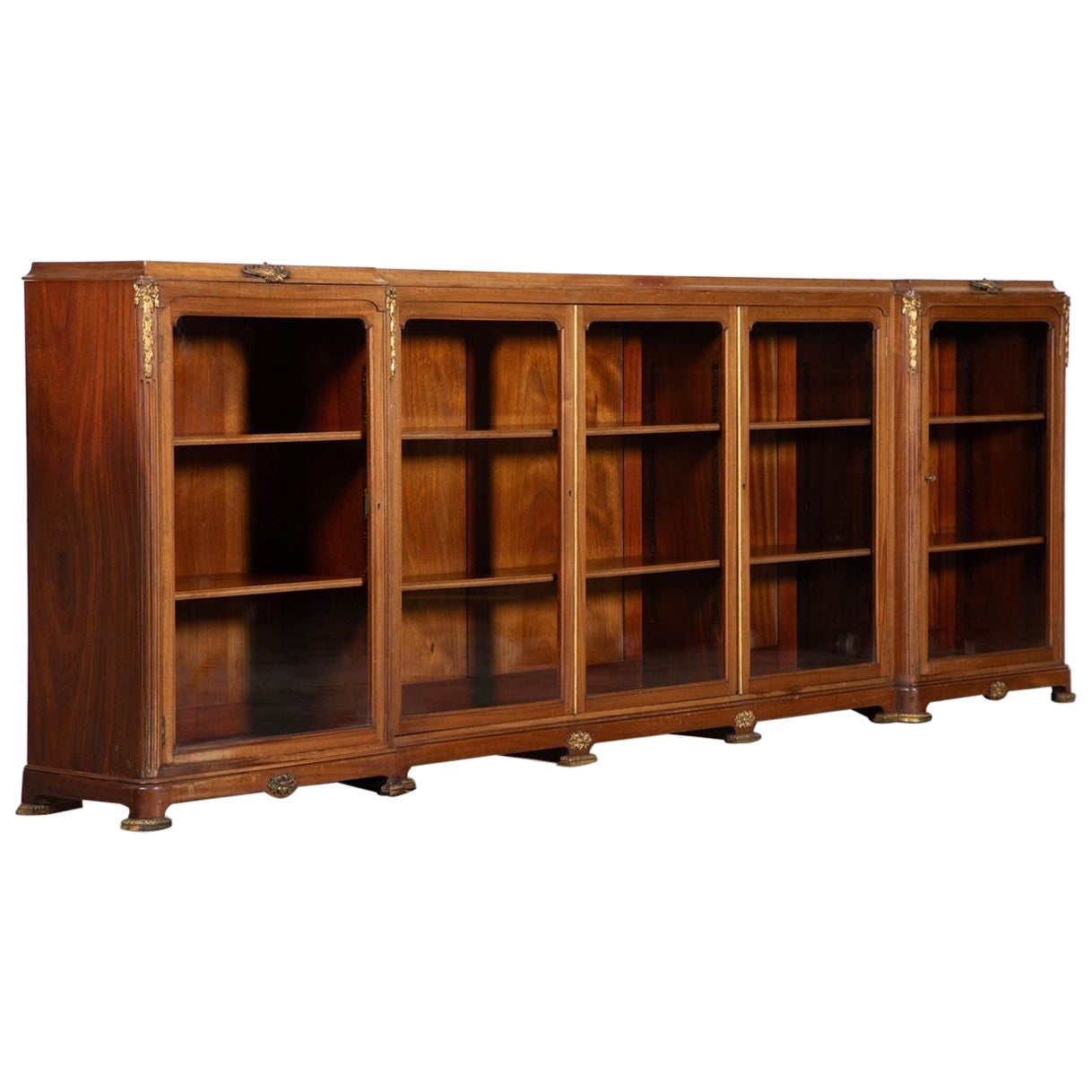 Monumental 19thC French Walnut Breakfront Glazed Bookcase