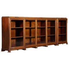 Monumental 19thC French Walnut Breakfront Glazed Bookcase