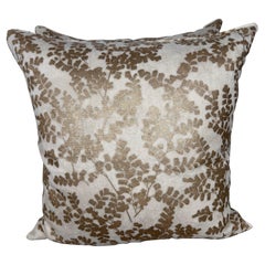 Pair of White & Gold Botanical Pillows