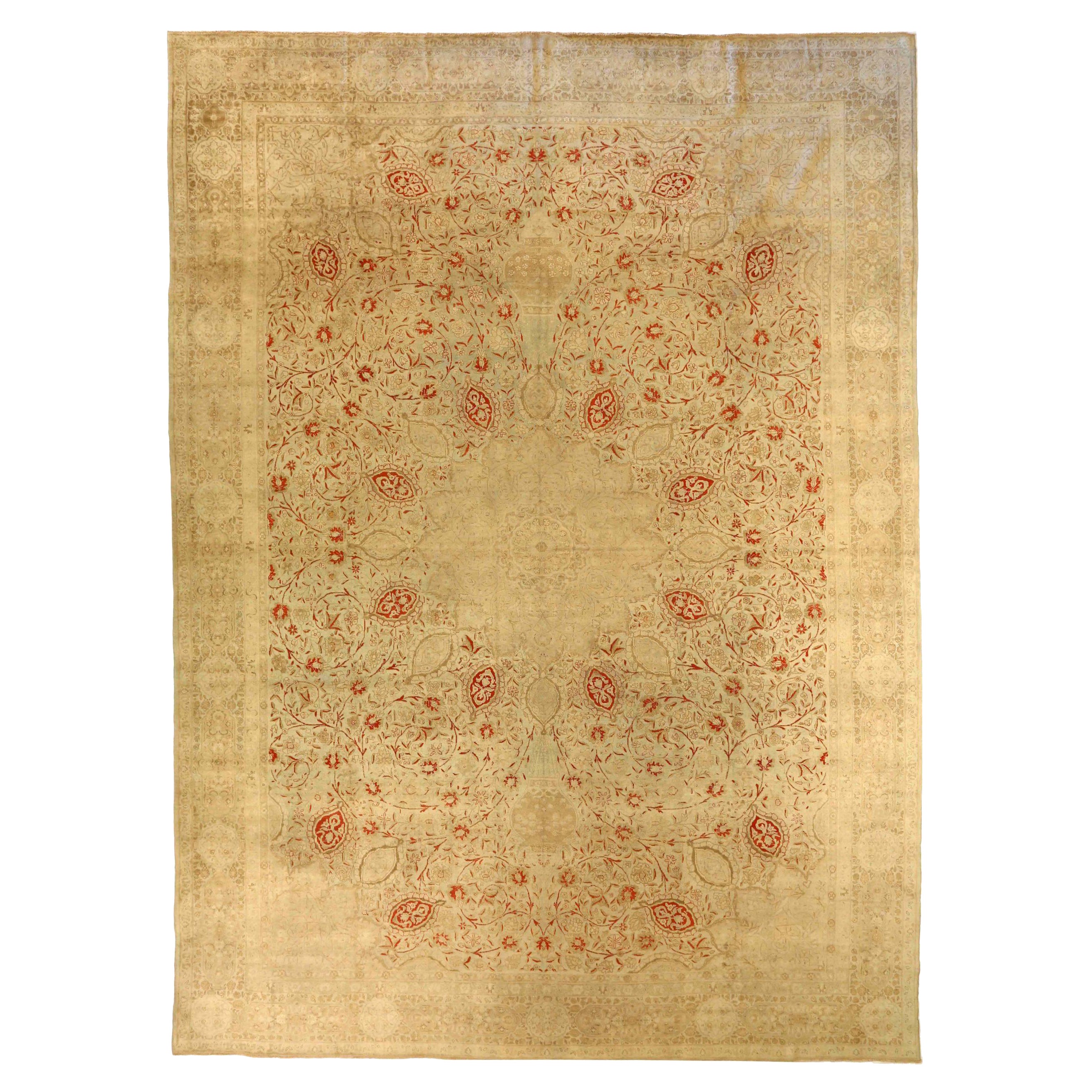 Tappeto persiano Tabriz Over Size - Lana Marrone Avorio Rosso Design - 75863