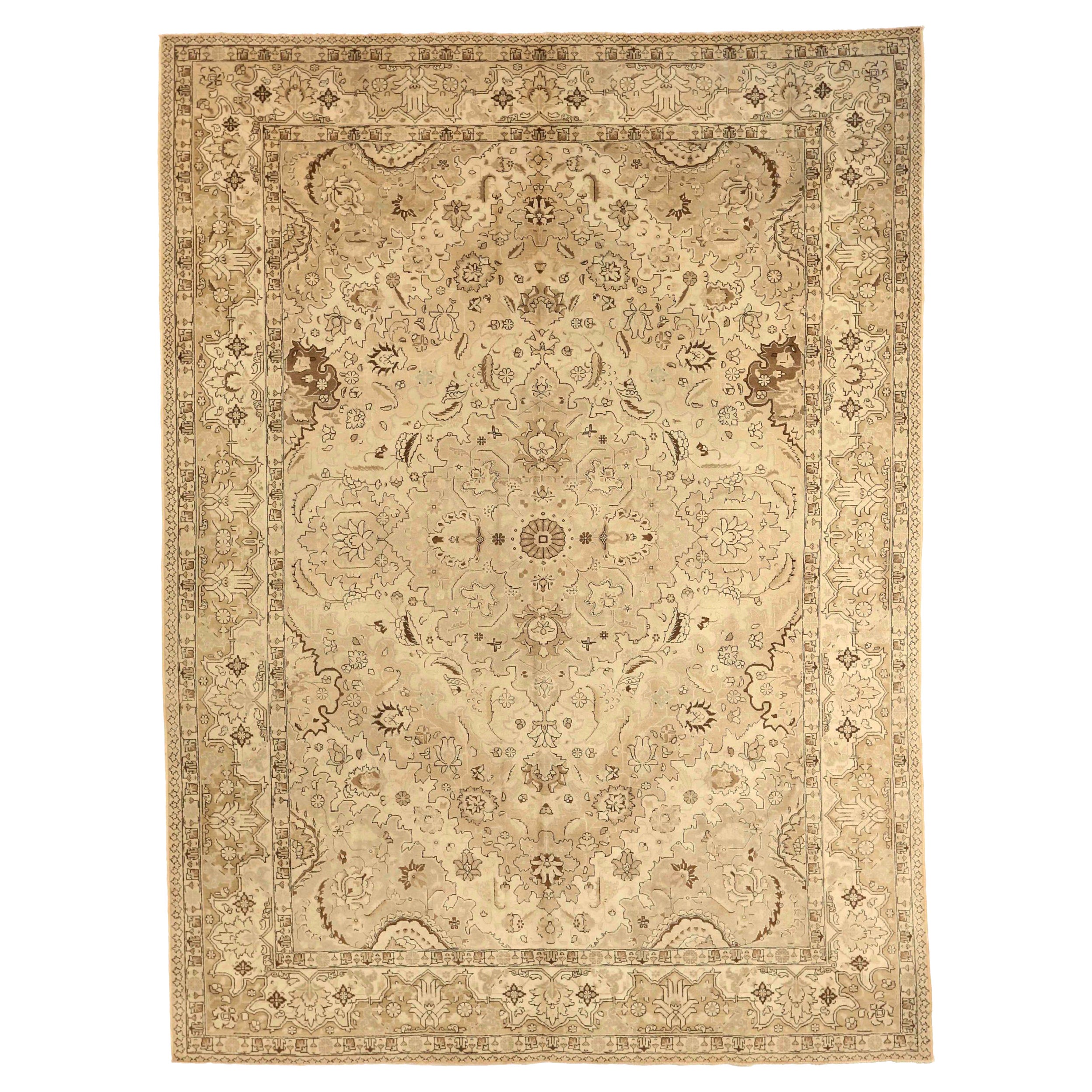 Tappeti persiani Tabriz - Disegno in lana marrone avorio - 75871