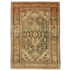 Tapis persan Heriz Small - Laine Brown Green Ivory Pink Design - 75727