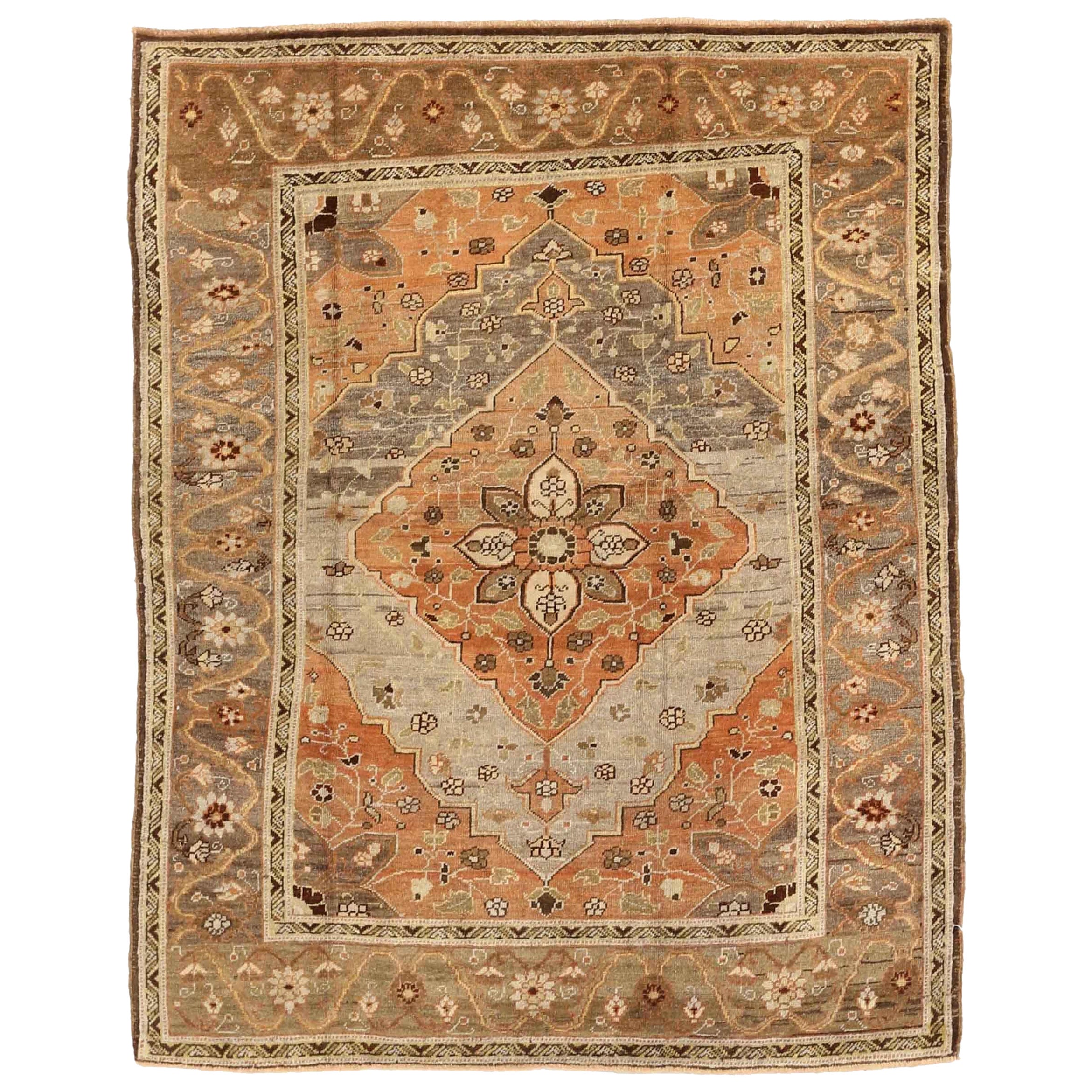 Tappeto persiano Heriz Small - Lana Marrone Avorio Arancione Rosa Design - 75841