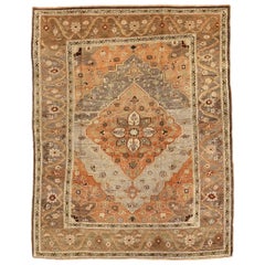 Persian Heriz Small Rug - Wool Brown Ivory Orange Pink Design - 75841