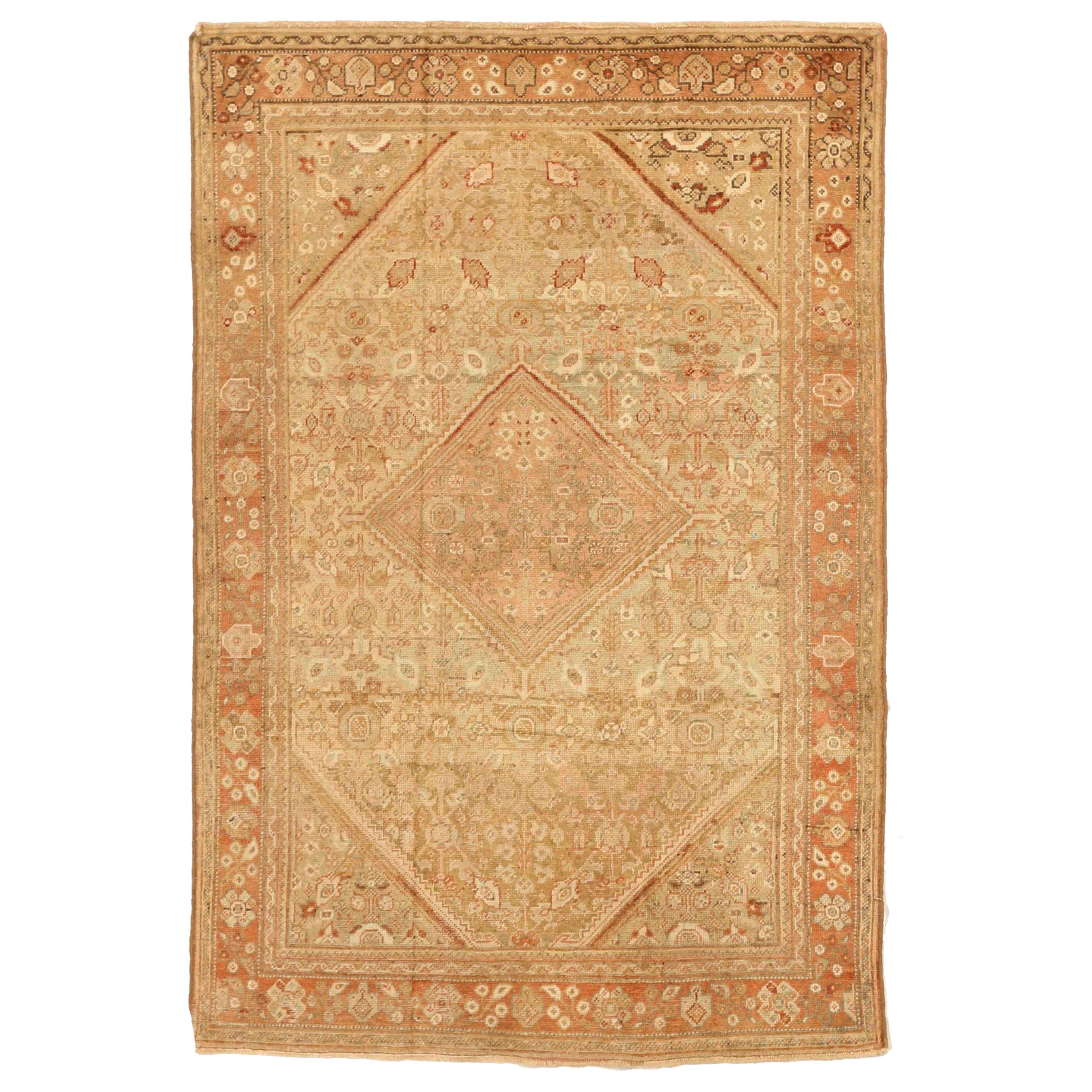Persischer Meshkabad Kleiner Teppich - Wolle Braun Elfenbein Rosa Design - 75730