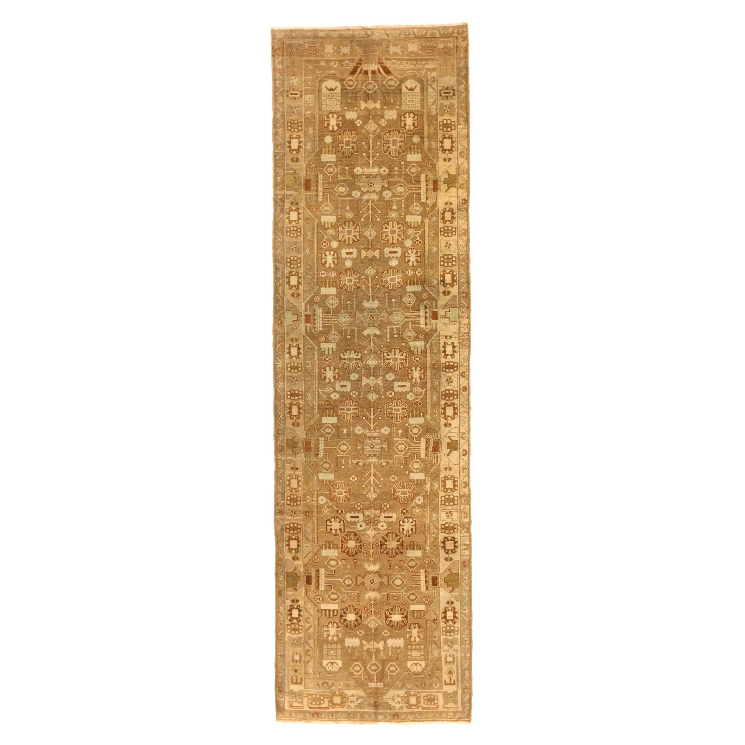Tappeto persiano Malayer Runner - Disegno in lana marrone avorio - 75778
