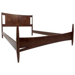 Mid-Century Sculpted Walnut Bed Frame