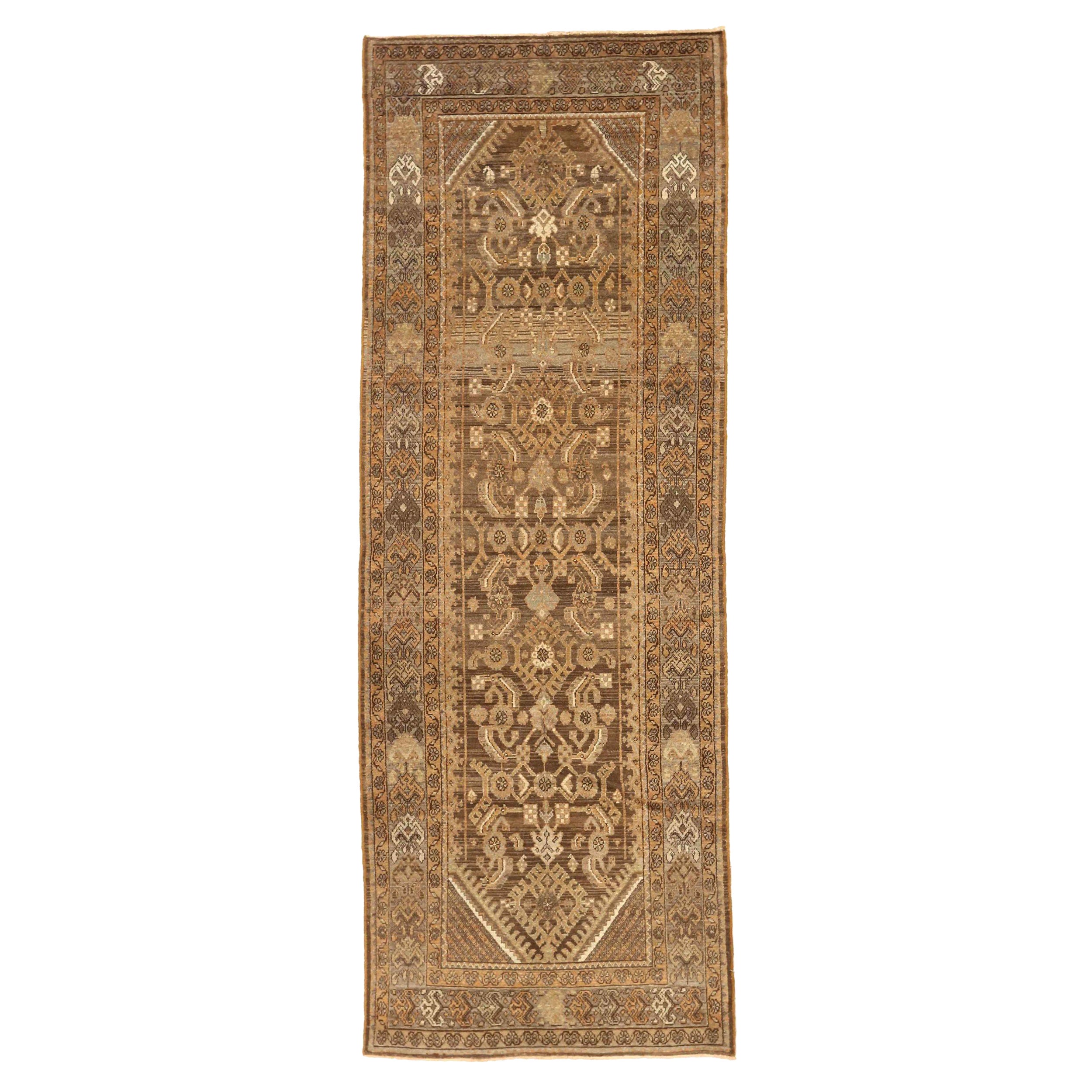 Persischer Saveh Läufer Teppich - Wolle Braun Elfenbein Design - 75819