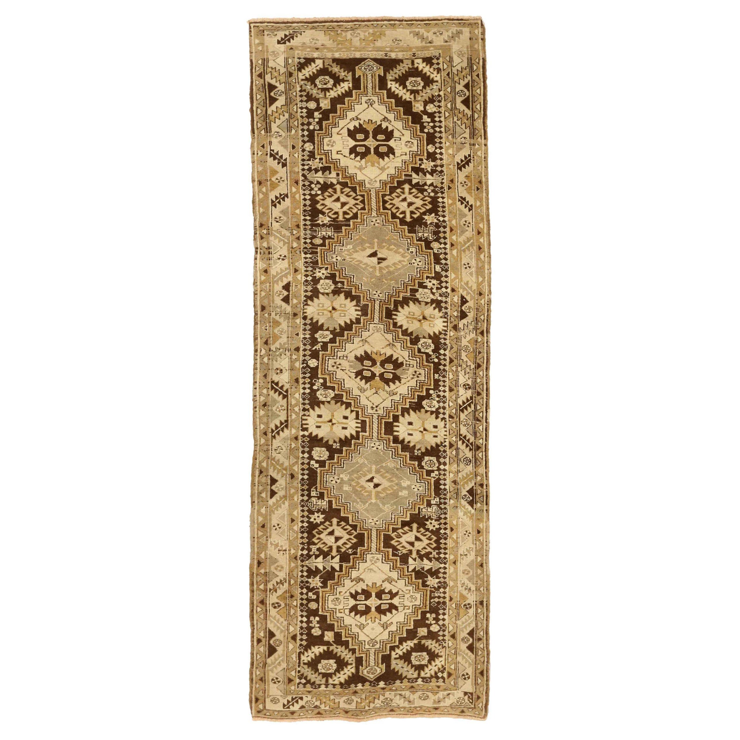 Persischer Heriz Läufer Teppich - Wolle Braun Elfenbein Design - 75824