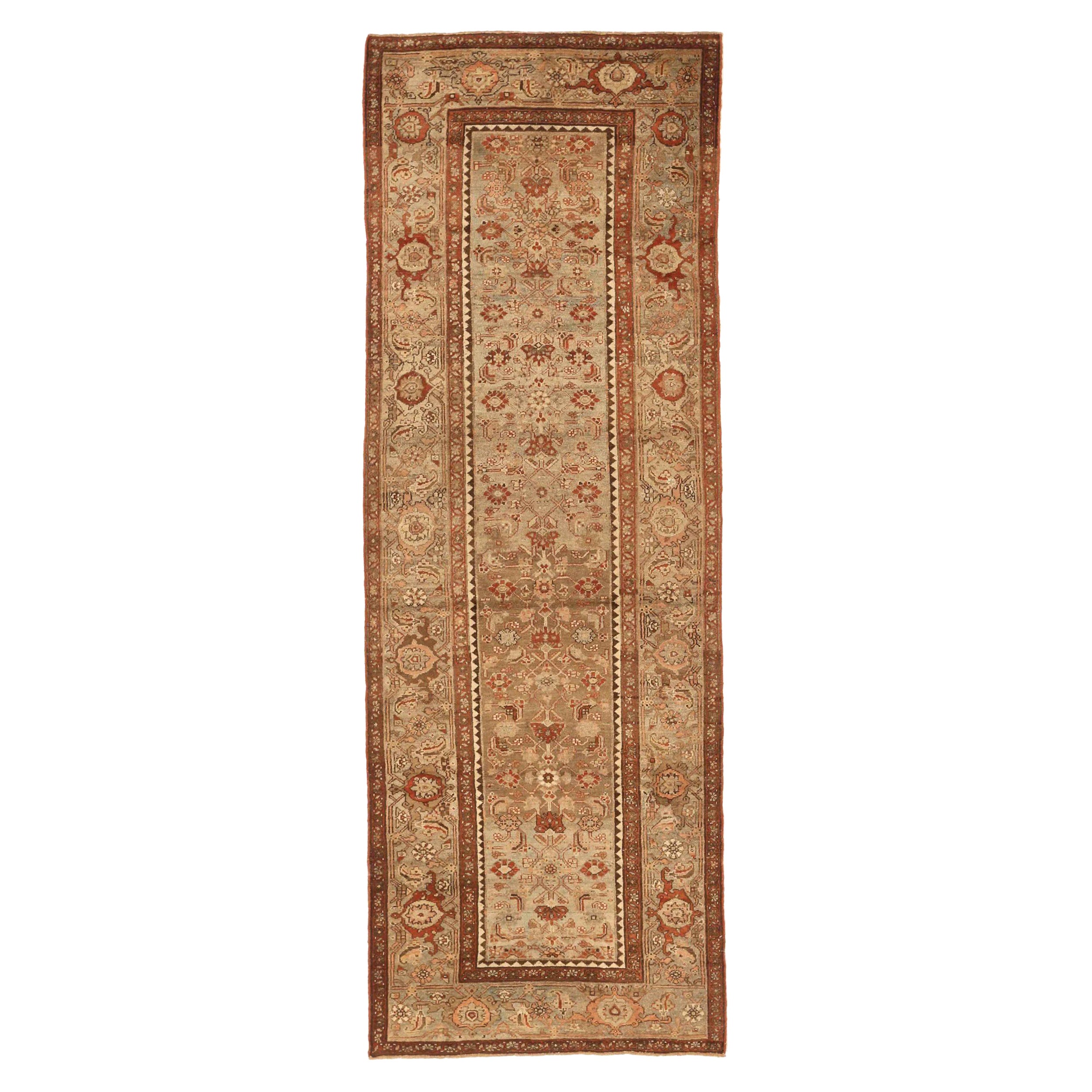 Persischer Malayer Läufer Teppich - Wolle Braun Elfenbein Rot Design - 75760