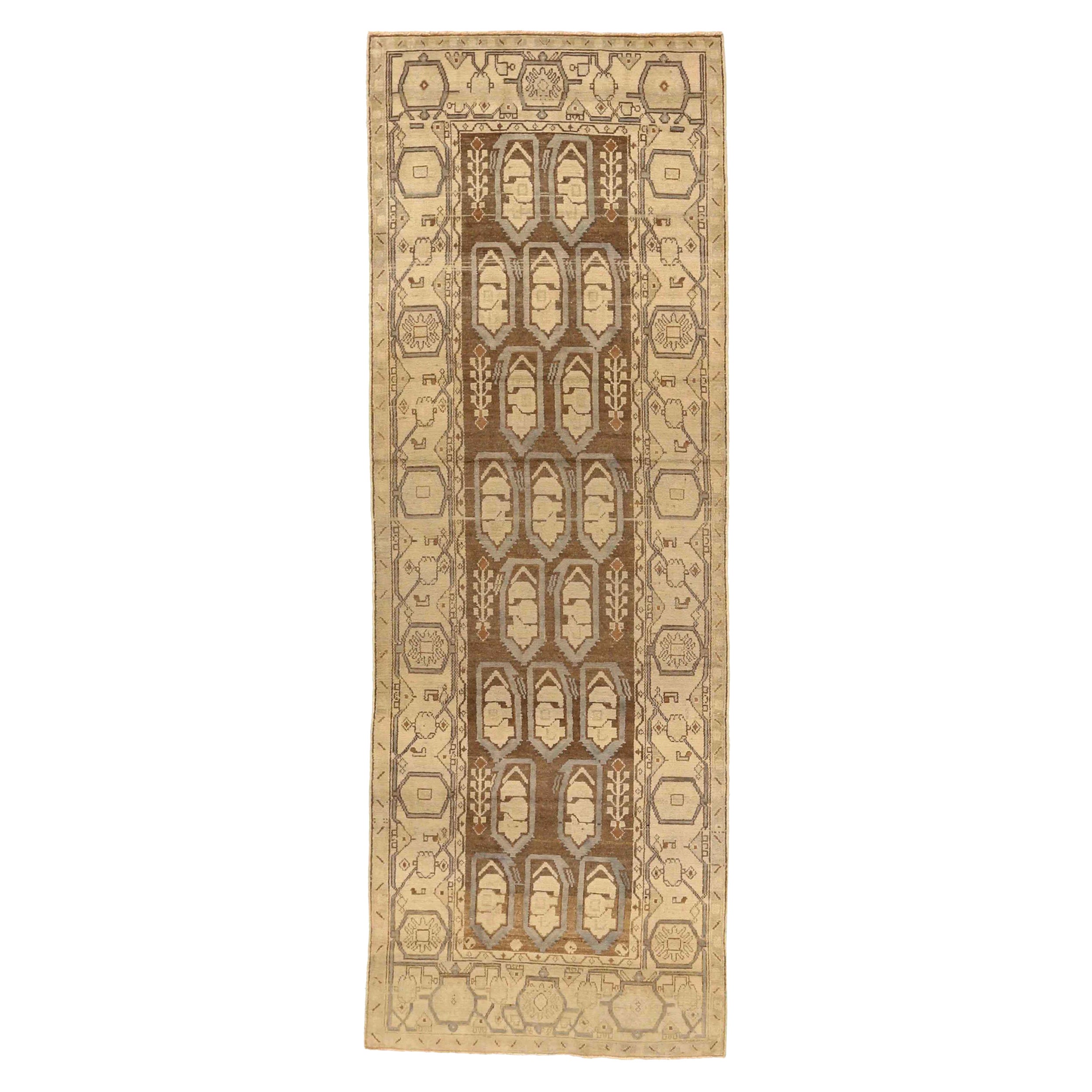 Persischer Malayer Läufer Teppich - Wolle Braun Elfenbein Design - 75788