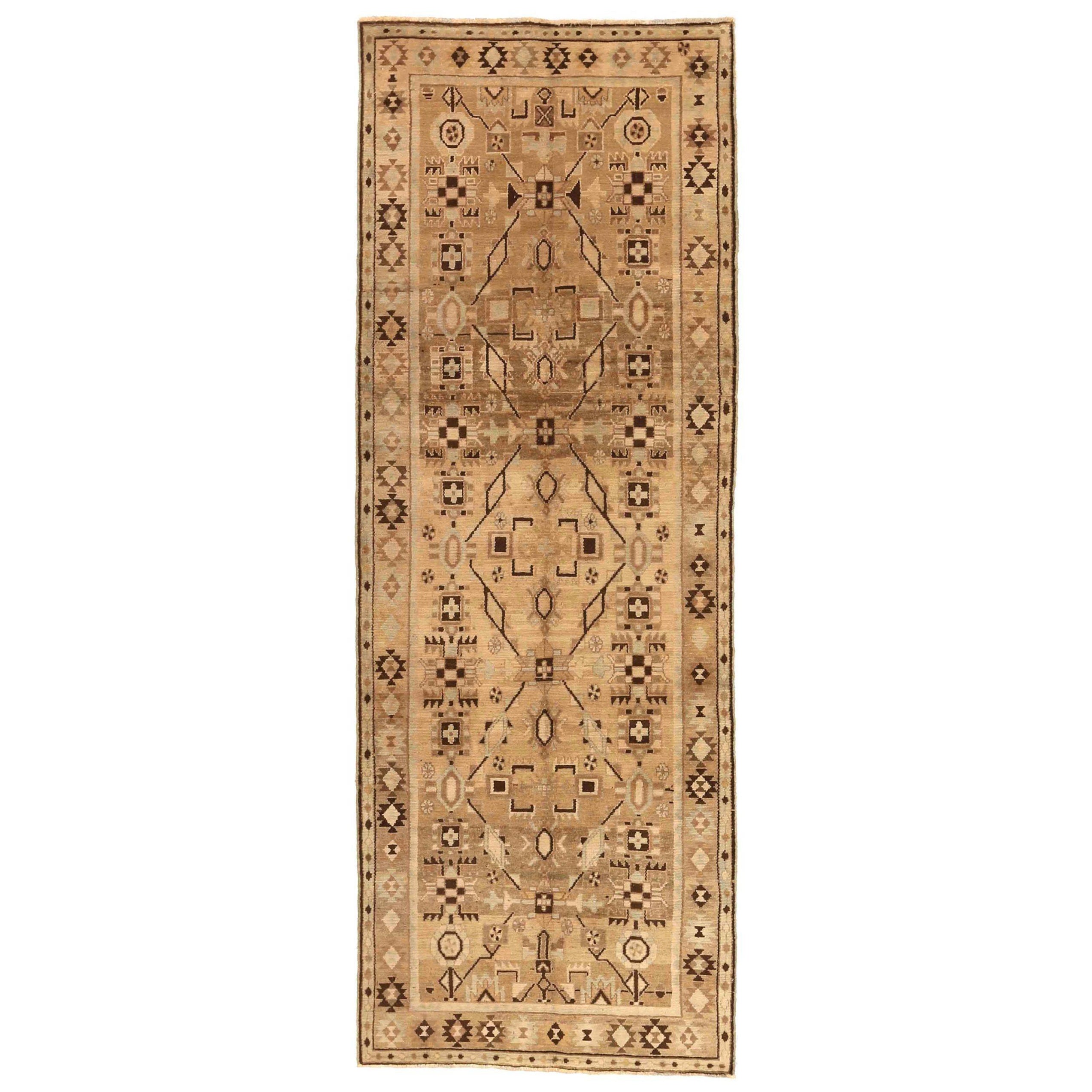 Persischer Broojerd Läufer Teppich - Wolle Braun Elfenbein Taupe Design - 75792