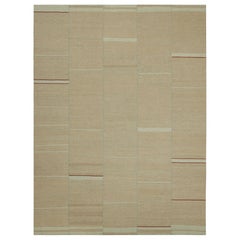 Rug & Kilim’s Contemporary Kilim, Beige with Red and Light Blue Textural Stripes