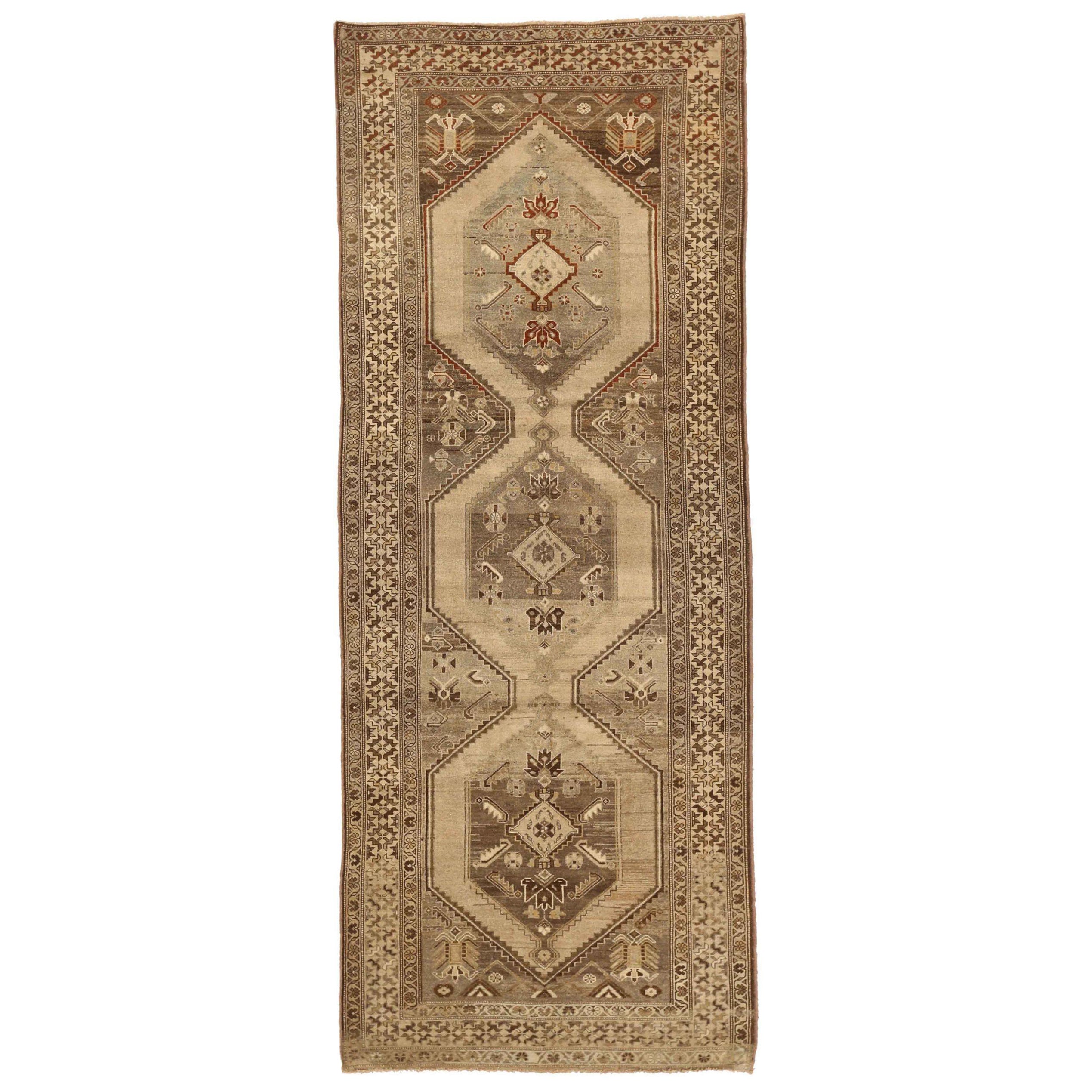 Persischer Kolyai Läufer Teppich - Wolle Braun Elfenbein Taupe Design - 75765