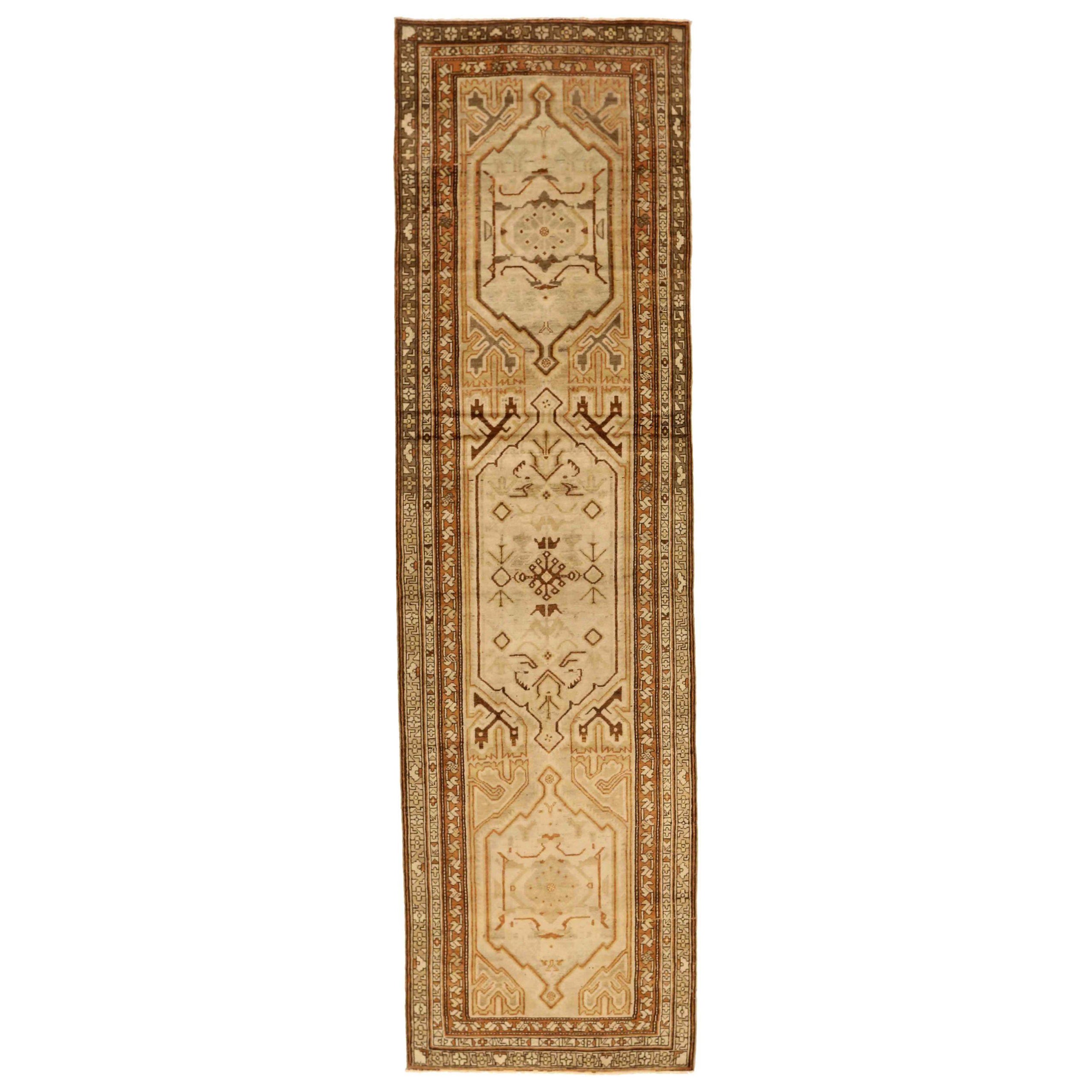 Persian Bakhtiari Runner Rug - Wool Brown Ivory Red Design - 75766