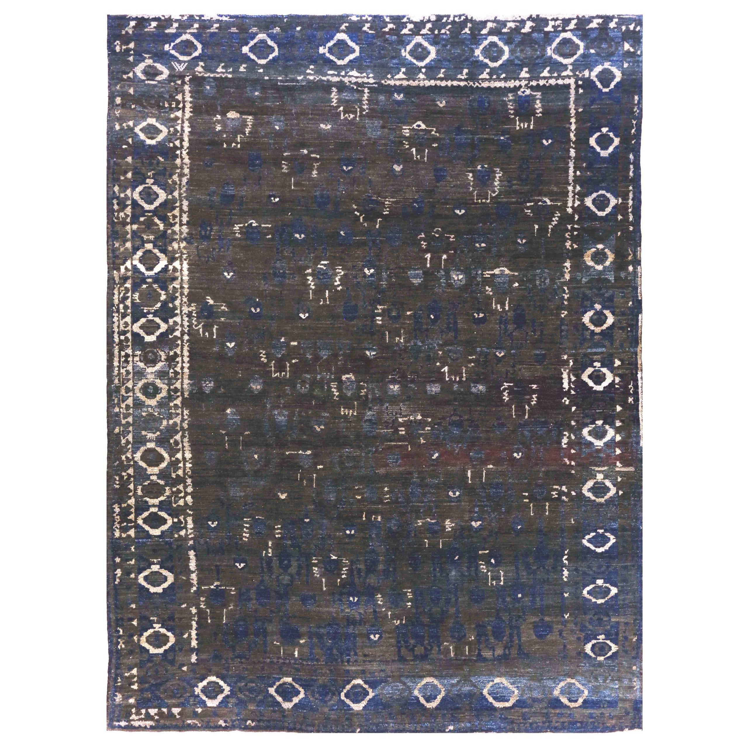 Tappeti persiani Oushak - Disegno in lana blu marrone avorio - 88034