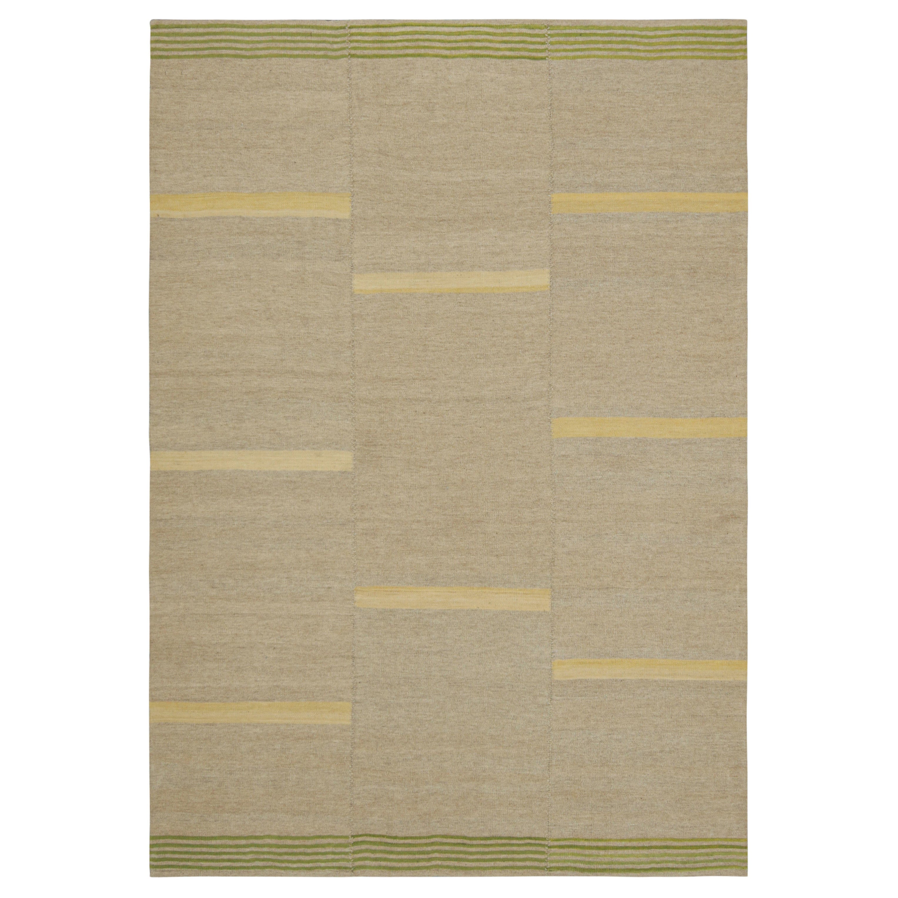 Rug & Kilim’s Contemporary Kilim in Beige, Gold and Chartreuse Textural Stripes