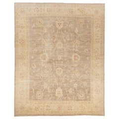 Tapis de Tabriz en laine ivoire taupe motif Afghanistan - 88050