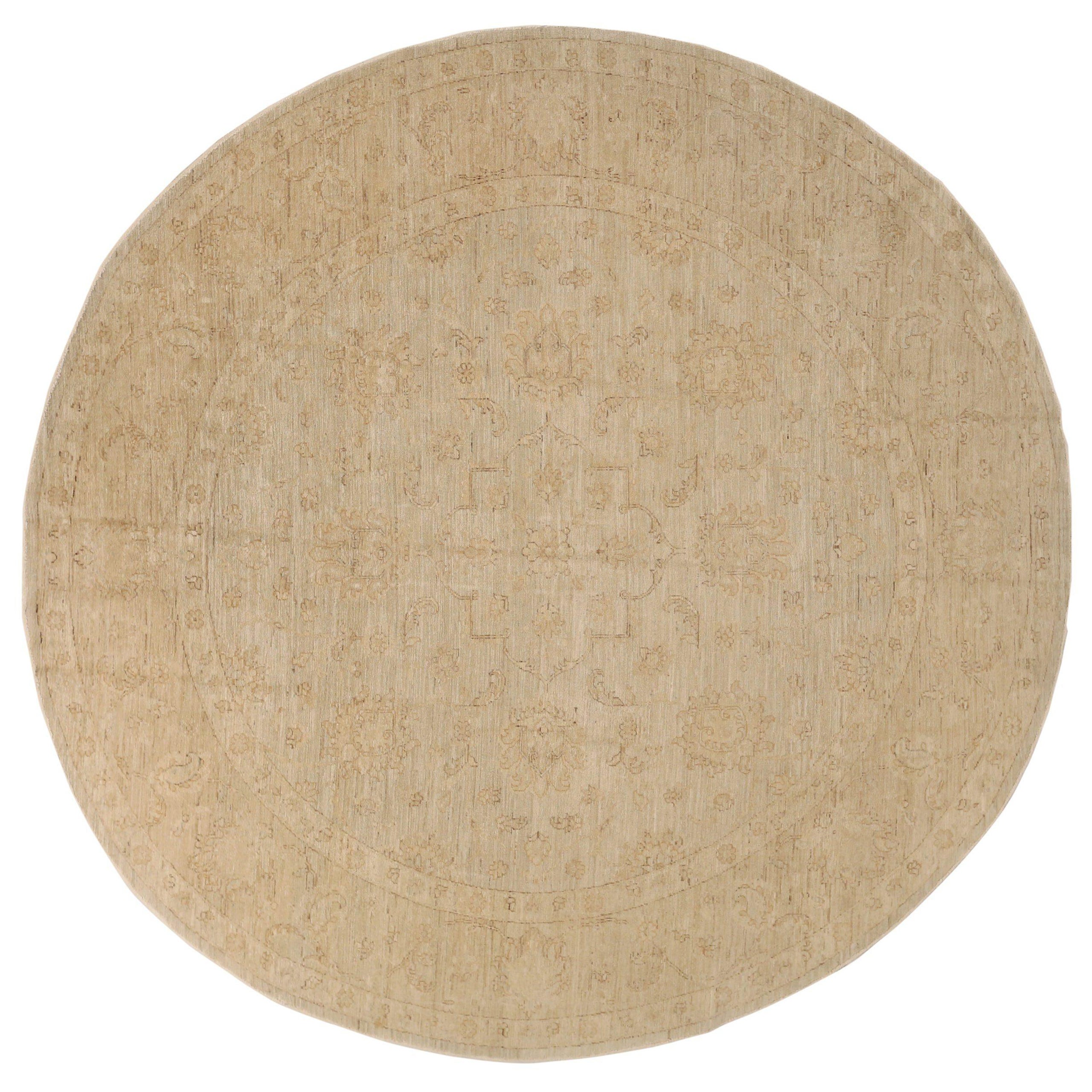 Afghanistan Täbris-Teppich (Round) - Wolle Elfenbein Taupe Design - 88051 im Angebot