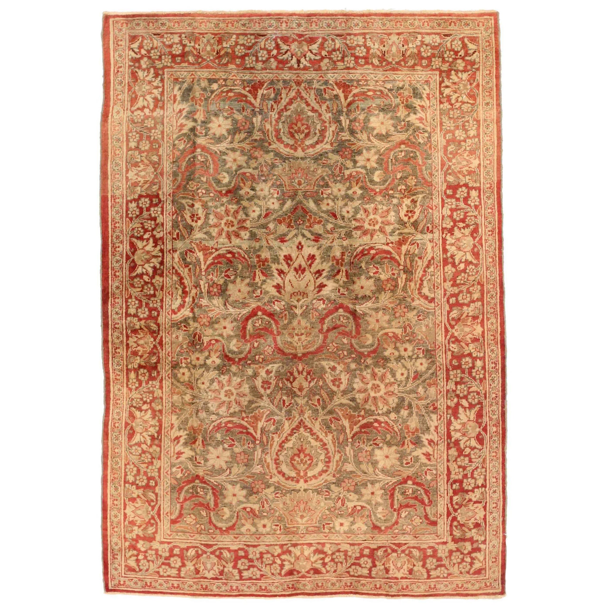 Persian Mashad Small Rug - Wool Brown Ivory Red Design - 75807