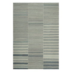Rug & Kilim’s Contemporary Kilim with Blue and Cream White Textural Stripes
