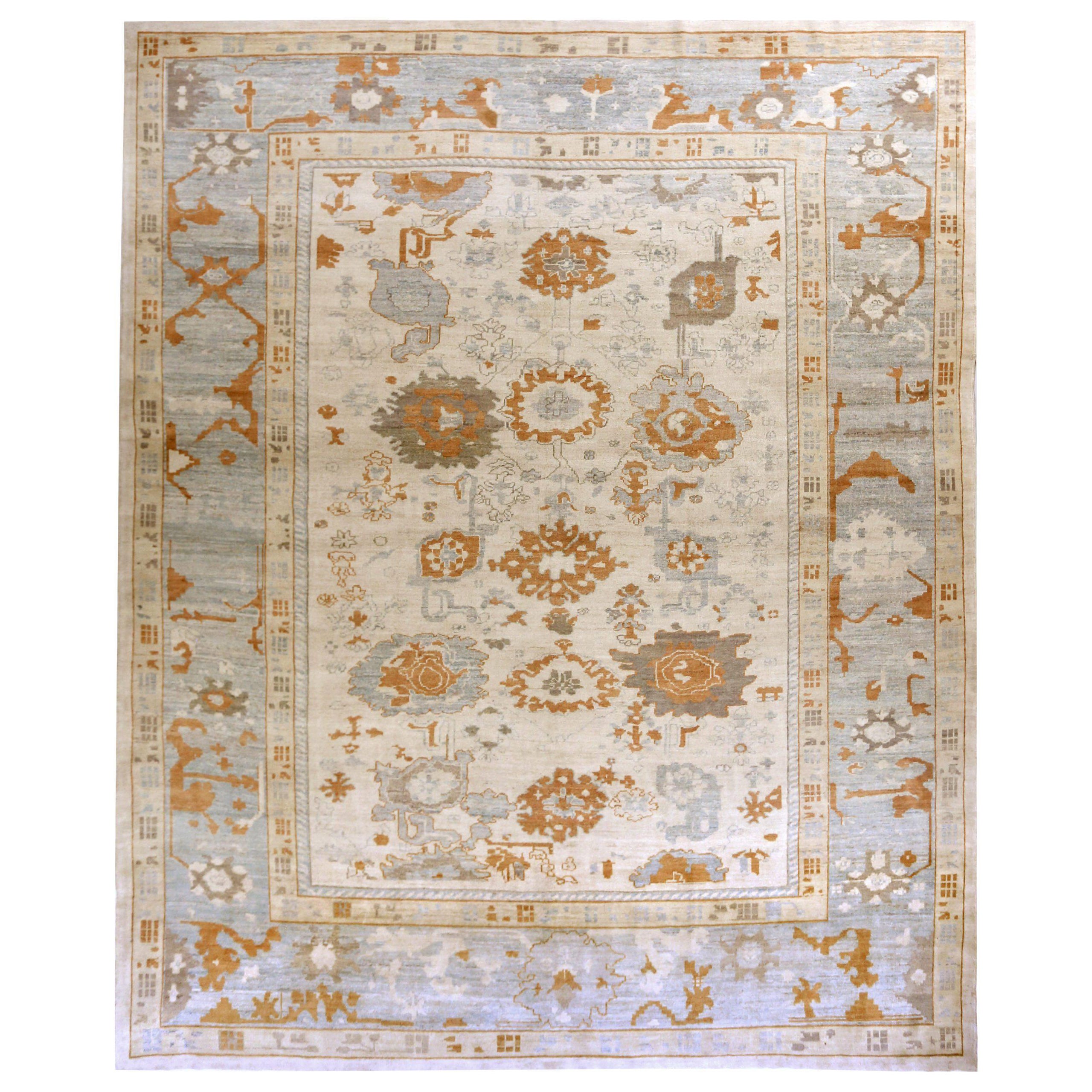 Persischer Oushak Over Size Teppich - Wolle Blau Elfenbein Orange Design - 88058